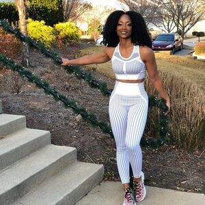 Striped White and GreyWomen's Activewear Set